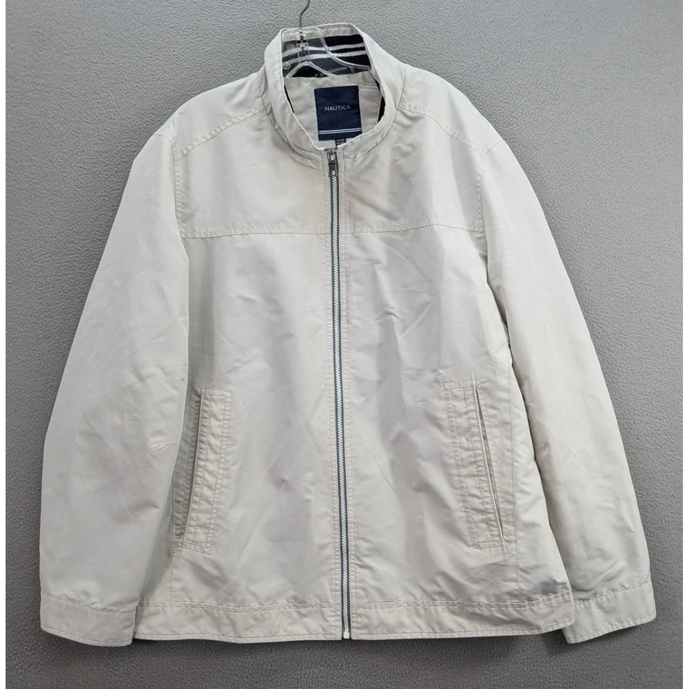 Nautica Harrington Full Zip Windbreaker Jacket Men's XXL Tan Packable Outdoor‎